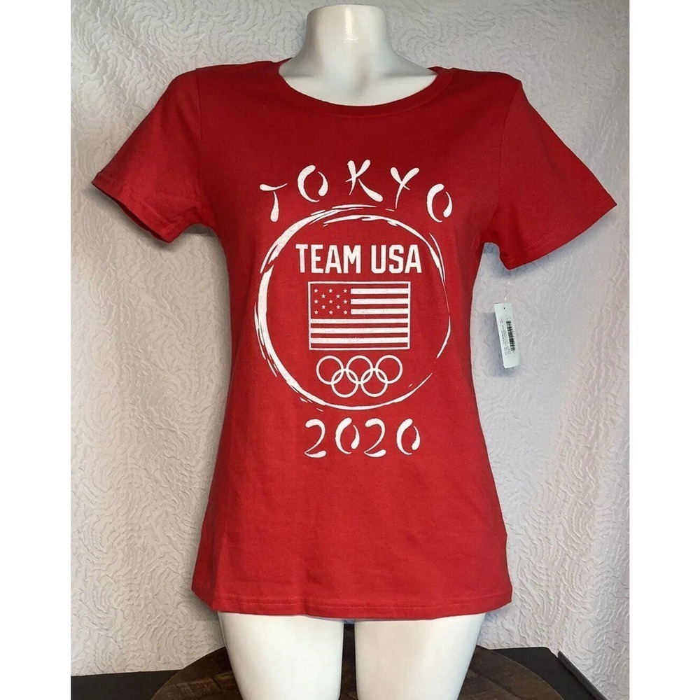 Team Apparel T-Shirt Red White Short Sleeve USA Tokyo 2020 Olympics Cotton Small